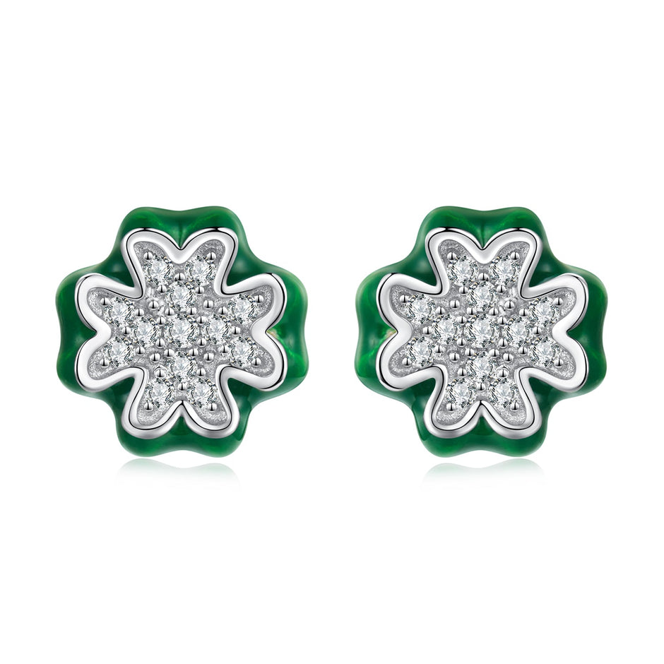 925 Sterling Silver Earrings with Pavé Set CZ & White Gold Plating, 0.75cm for Women