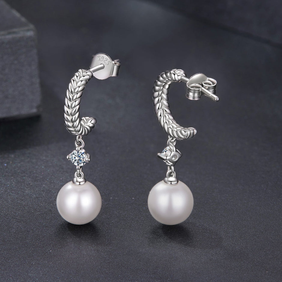 925 Sterling Silver Moissanite and Synthetic Pearl Earrings for Women