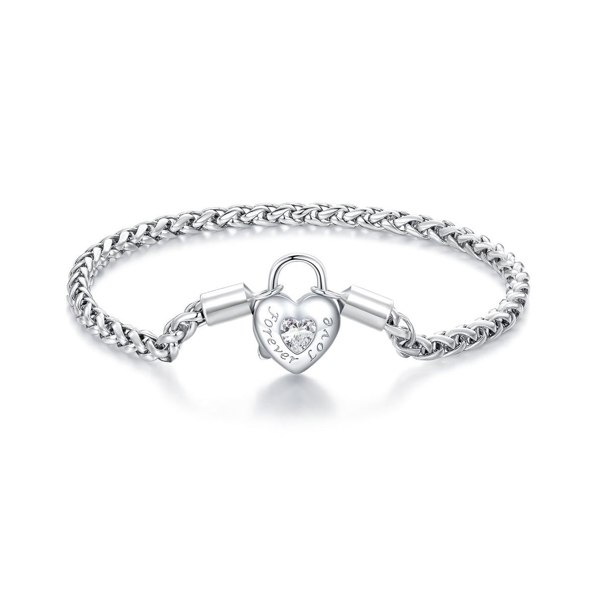 925 Sterling Silver Bracelet with CZ in Pavé Setting, 17.0 Size, Platinum Plated for Women