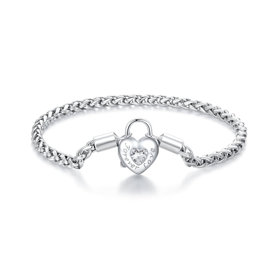 925 Sterling Silver Bracelet with CZ in Pavé Setting, 17.0 Size, Platinum Plated for Women