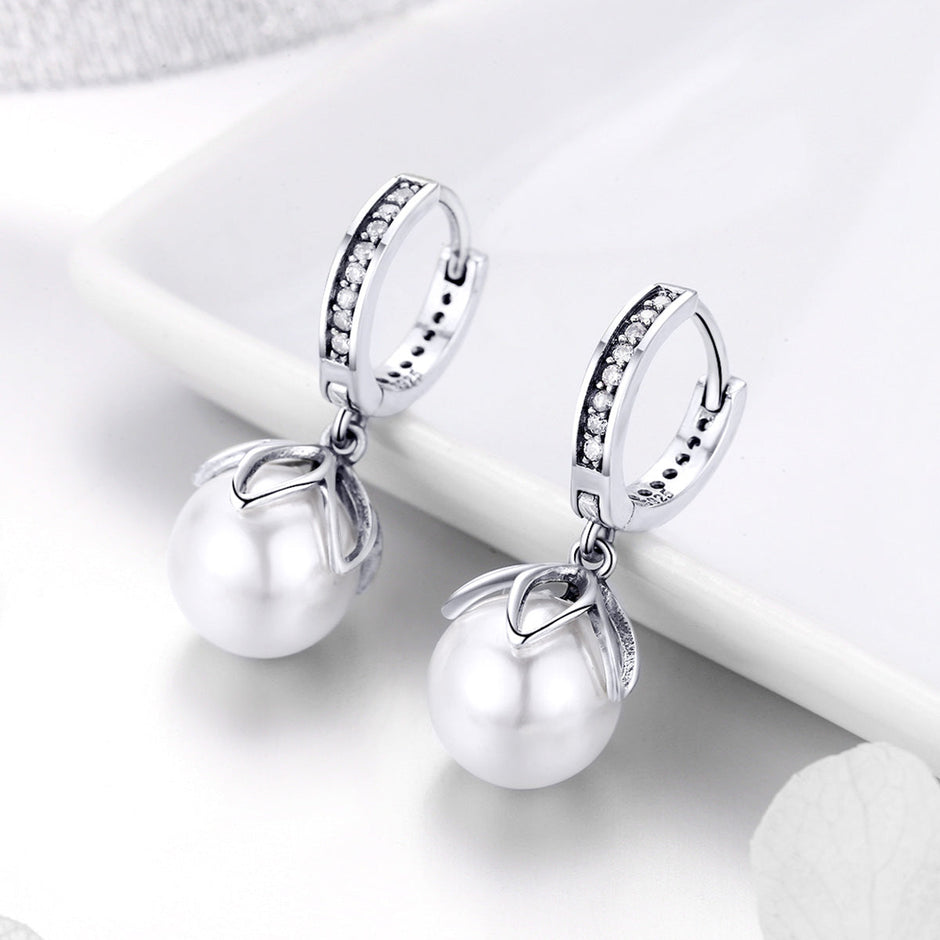 925 Sterling Silver Earrings with Quality Shell Pearl and CZ for Women