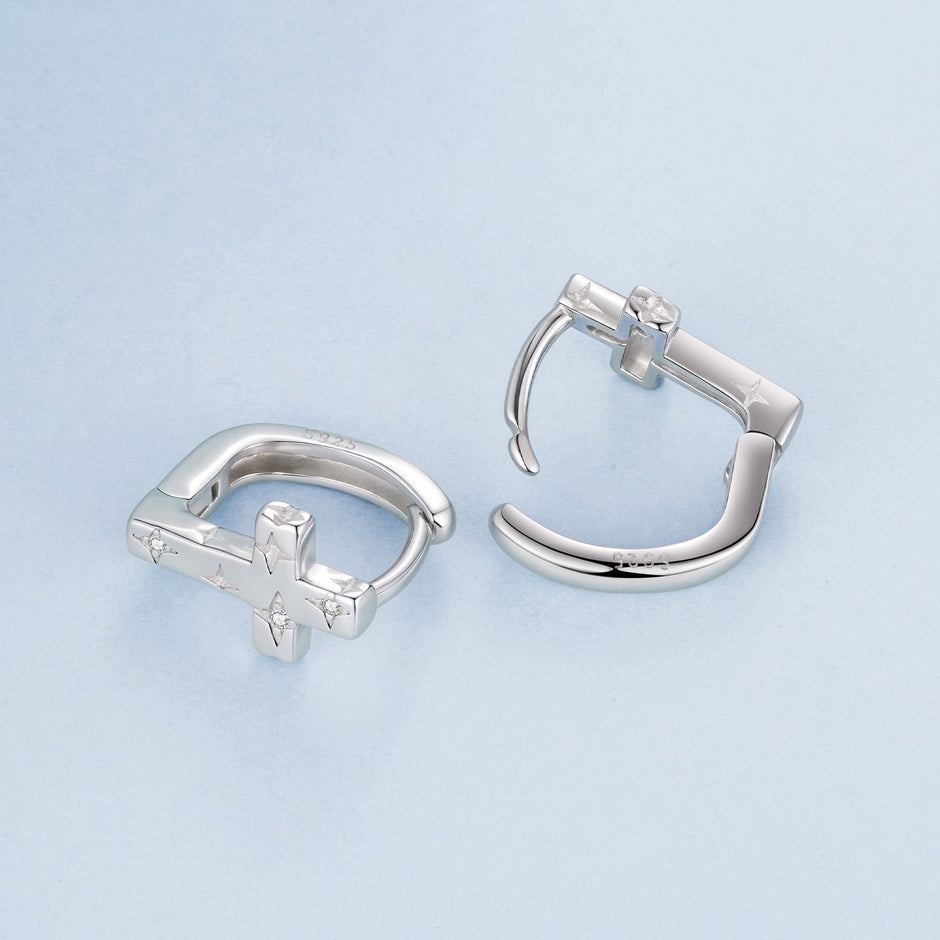 925 Sterling Silver Hoop Earrings with Pavé Setting CZ, 1.3x0.8cm, for Women