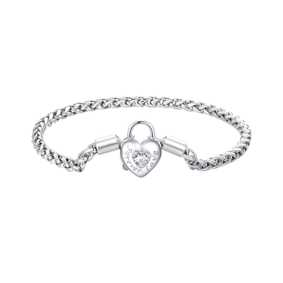 925 Sterling Silver Bracelet with CZ in Pavé Setting, 17.0 Size, Platinum Plated for Women