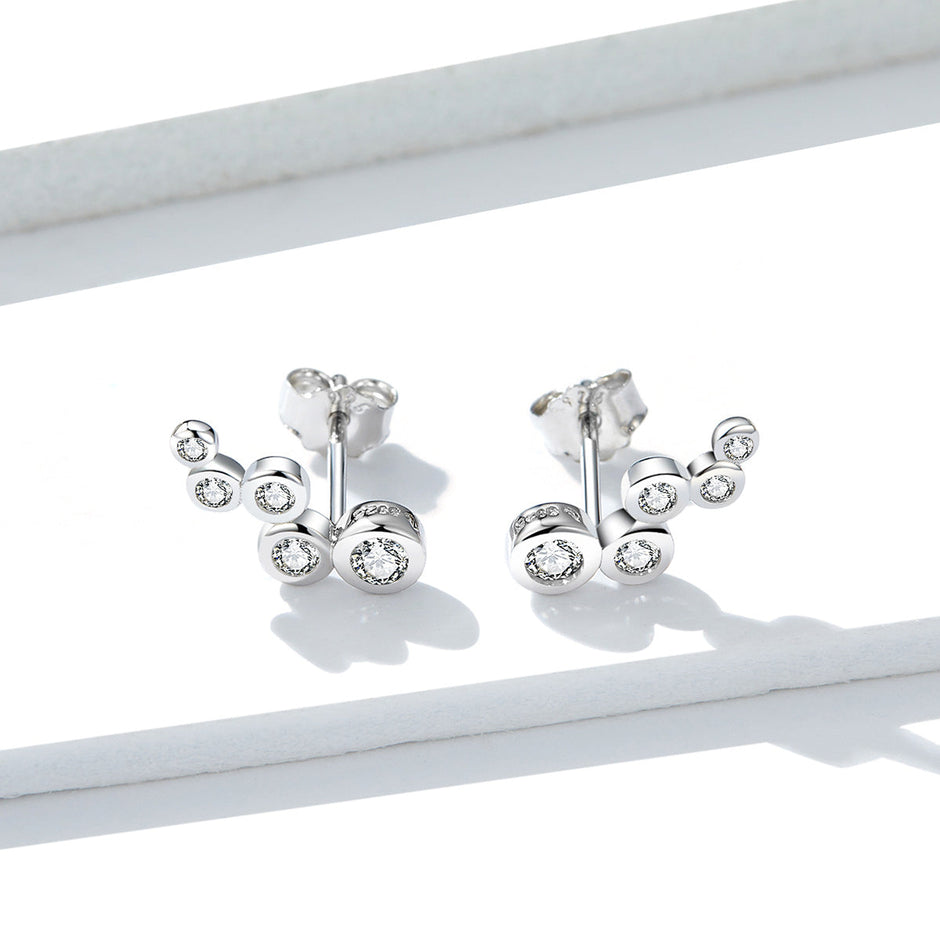 925 Sterling Silver Earrings with Pavé Setting CZ, 0.5x1.2 cm for Women