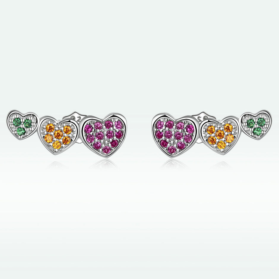 925 Sterling Silver Earrings with Pavé Setting and Plated Platinum, Size: 0.5*1.3cm, Women