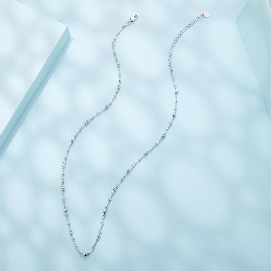 925 Sterling Silver 40+5cm White Gold Plated Necklace for Women