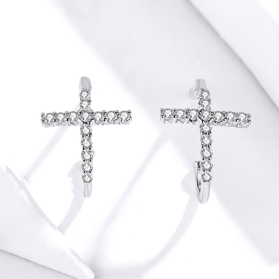 S925 Sterling Silver Earrings with Pavé Set CZ in Platinum Finish
