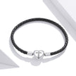 925 Sterling Silver Leather 17cm Bracelet with Oxidized CZ for Women