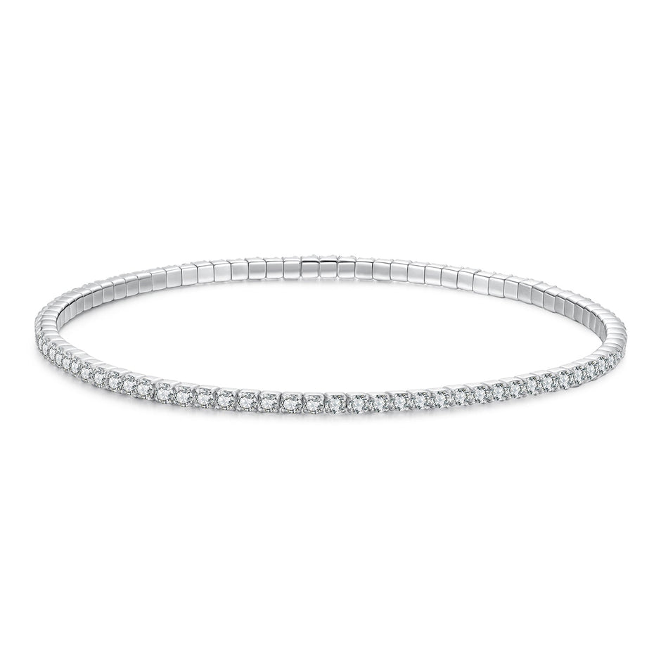 925 Sterling Silver White Gold Plated 16cm Stretchable CZ Bracelet for Women