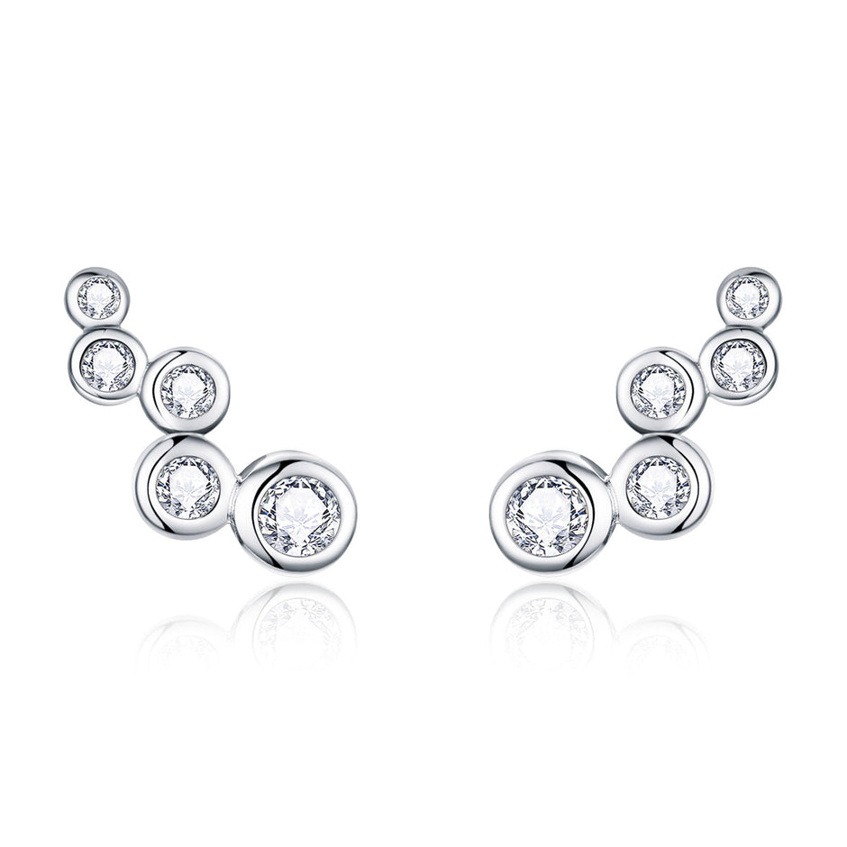 925 Sterling Silver Earrings with Pavé Setting CZ, 0.5x1.2 cm for Women