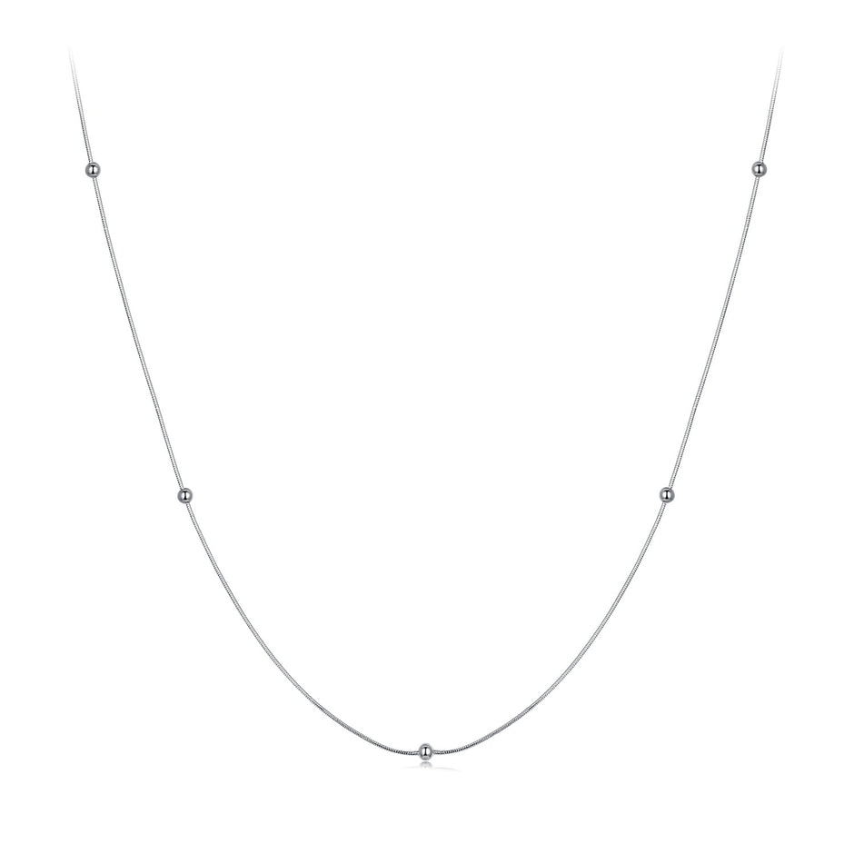 925 Sterling Silver Necklace with White Gold Plating, Length 40+5cm, Chain Thickness 0.08cm, for Women