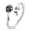 925 Sterling Silver & Oxidized Silver 0.15 cm Width Rose Ring for Women