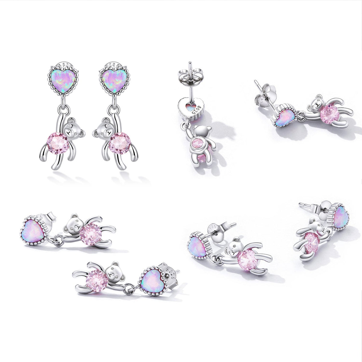 925 Sterling Silver Earrings with Translucent Opal and CZ for Women