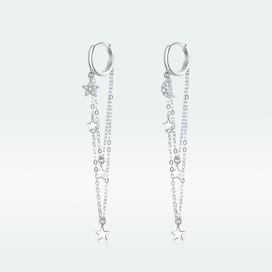 925 Sterling Silver Earrings with Plated Platinum and Pavé Setting CZ, Size 6.5cm