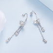 925 Sterling Silver Earrings with Pavé CZ in White Gold Plating - 3.1 x 0.7 cm for Women
