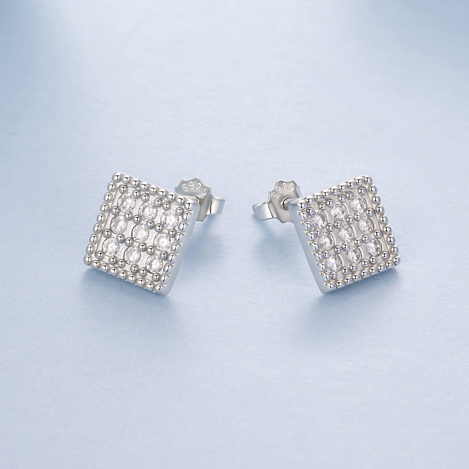 925 Sterling Silver 0.8cm Pavé Setting CZ White Gold Plated Earrings for Women