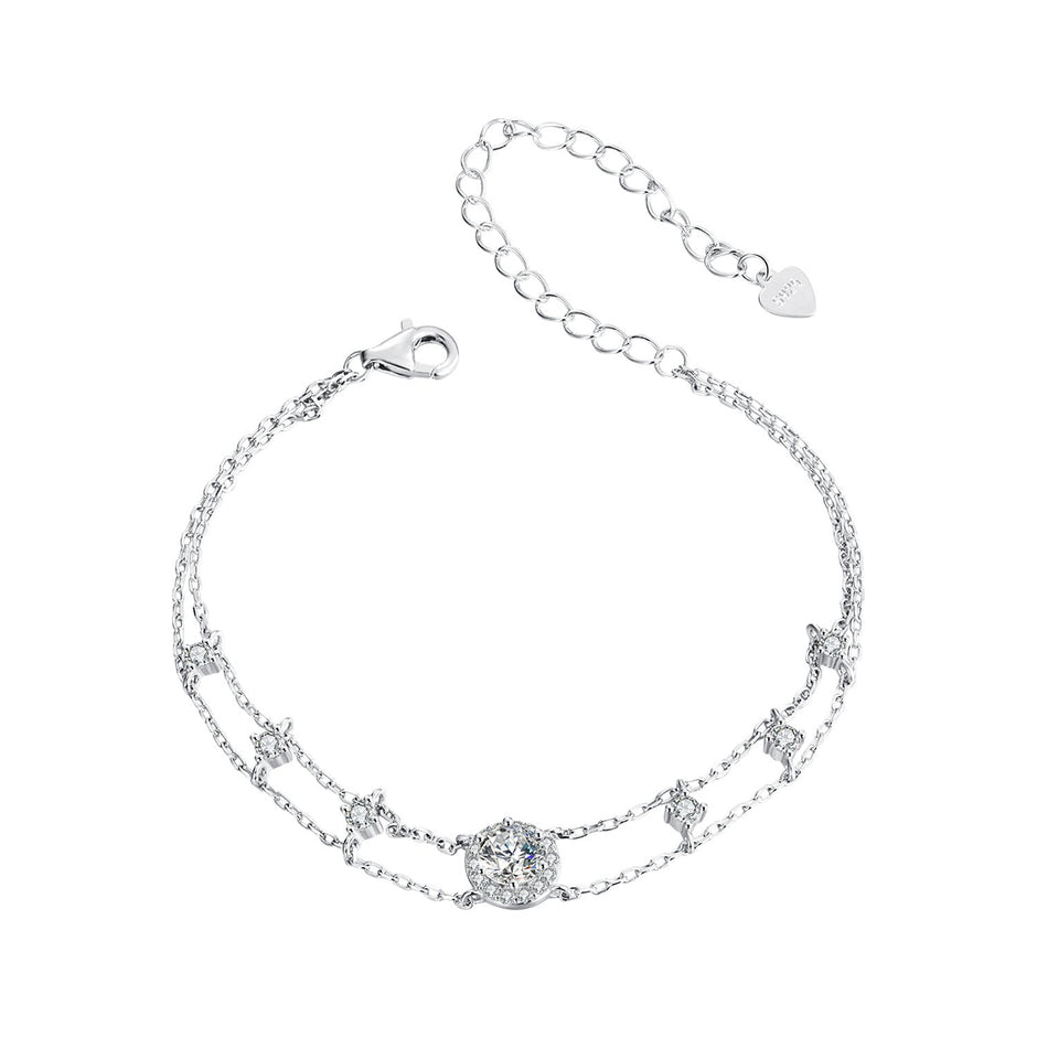 925 Sterling Silver 5.0mm Moissanite Bracelet with CZ and White Gold Plating for Women