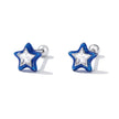 925 Sterling Silver Enamel CZ Stud Earrings in Platinum Plating