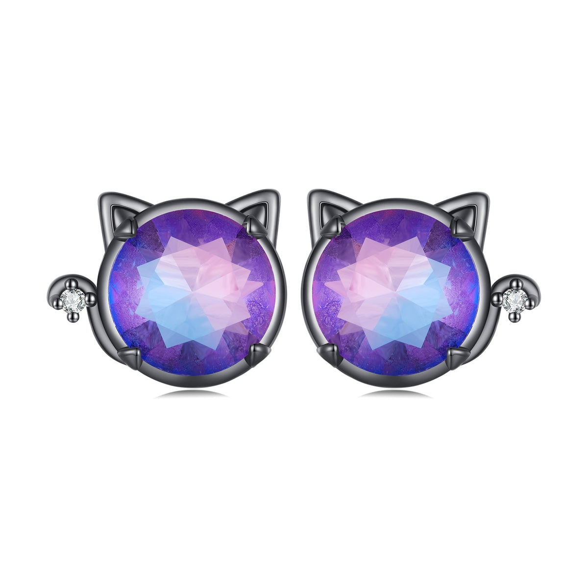 925 Sterling Silver Earrings with Pavé CZ and Transparent Glass in Black Gold, 1.0*1.2cm, for Women