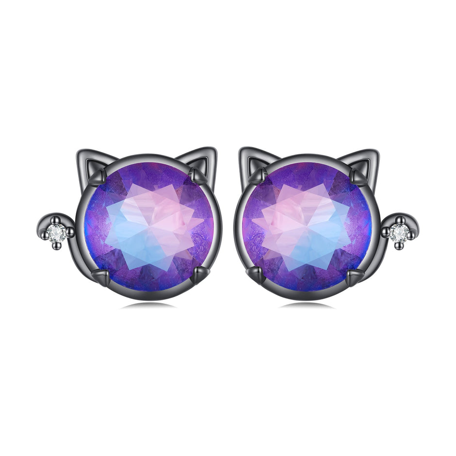 925 Sterling Silver Earrings with Pavé CZ and Transparent Glass in Black Gold, 1.0*1.2cm, for Women