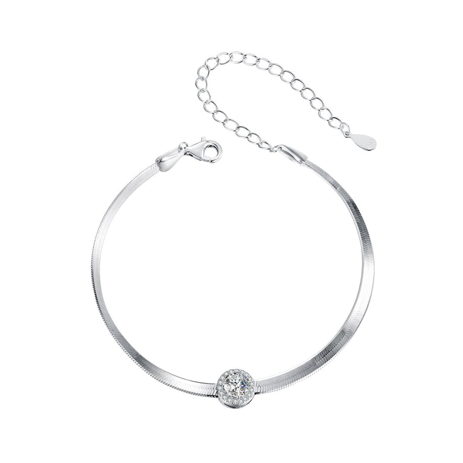 925 Sterling Silver 5.0mm Moissanite Bracelet with White Gold Plating for Women