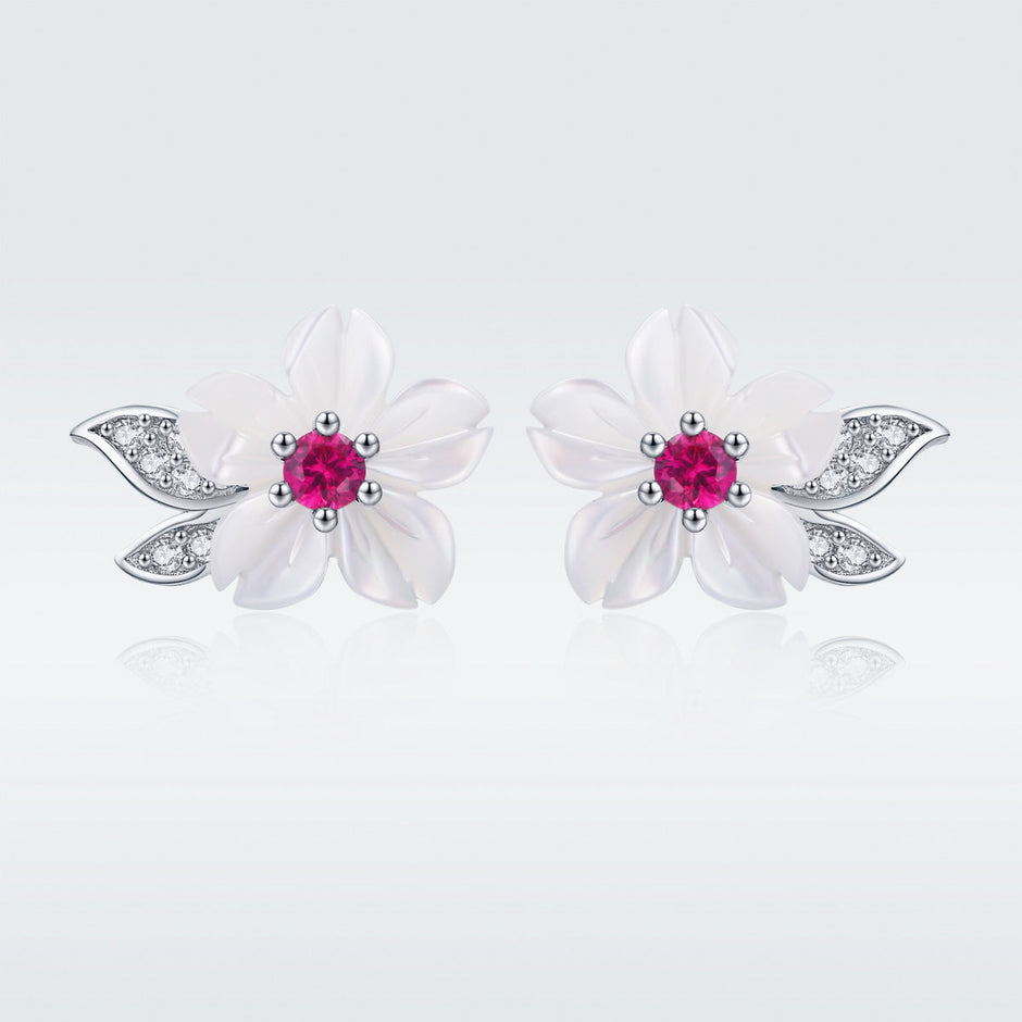 925 Sterling Silver Earrings with Pavé Setting CZ and High-Quality Nacre