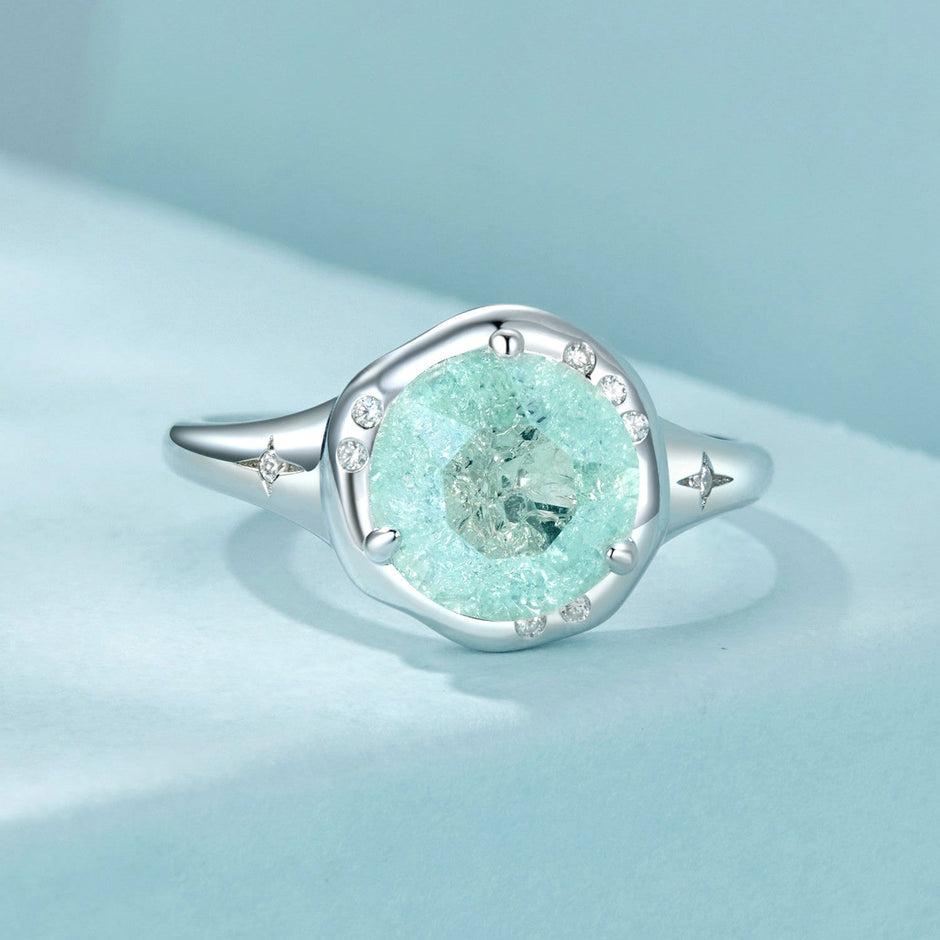 925 Sterling Silver Ring Size 6.0 with 11mm CZ & Transparent Glass for Women