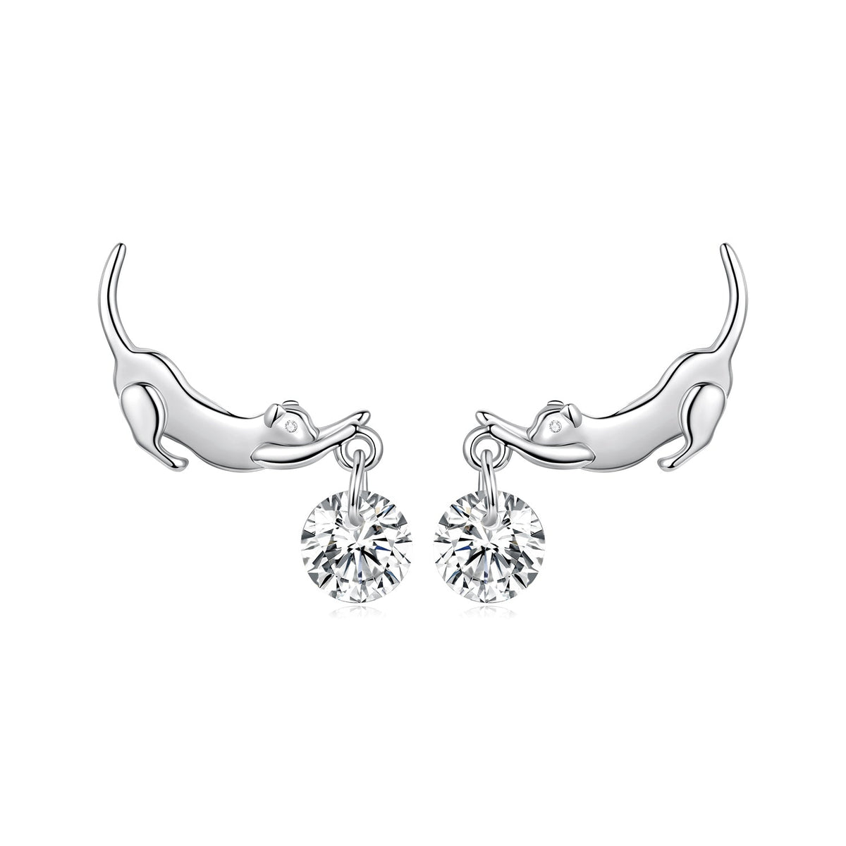 925 Sterling Silver White Gold Plated CZ Earrings 1.6x1.7cm for Women