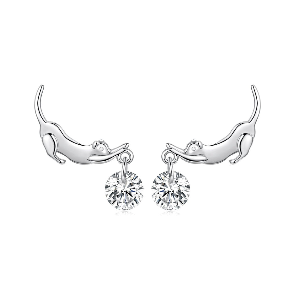 925 Sterling Silver White Gold Plated CZ Earrings 1.6x1.7cm for Women