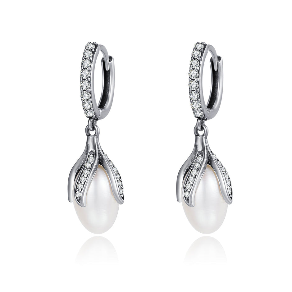 925 Sterling Silver Oxidized Silver Freshwater Pearl Earrings