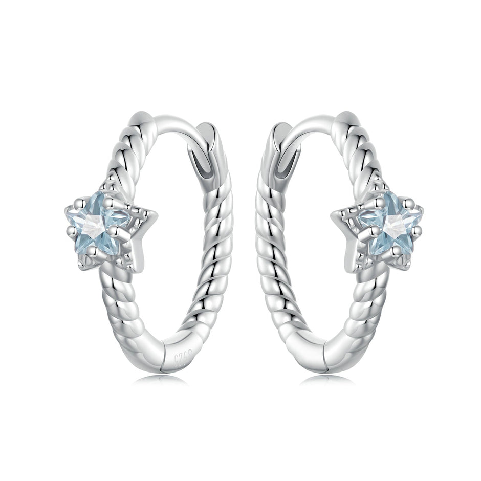 925 Sterling Silver Earrings with CZ and White Gold Plating, 1.3cm for Women