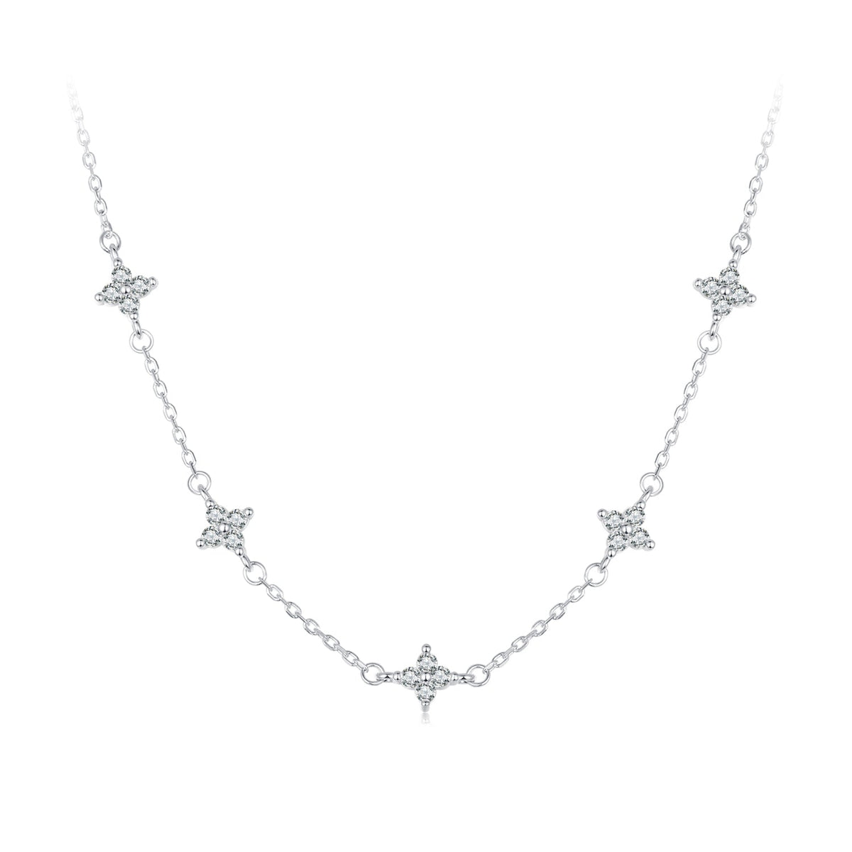 925 Sterling Silver Pave Setting CZ Necklace with White Gold Plating 400mm for Women