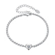 925 Sterling Silver Moissanite Heart Bracelet for Women - Silver - 15+6cm Length, 0.3cm Thickness