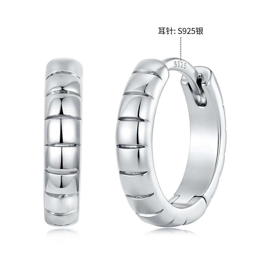 925 Silver White Gold Plated 1.4 x 0.3 cm Hoop Earrings for Women