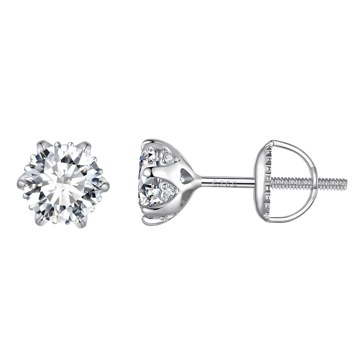 925 Sterling Silver 6.5mm Moissanite Earrings for Women