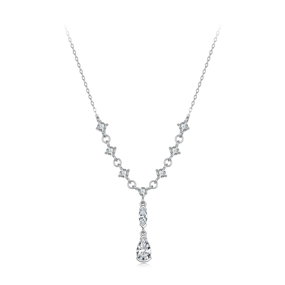 925 Sterling Silver White Gold Plated 1 Carat Moissanite 40+5cm Pavé CZ Necklace for Women