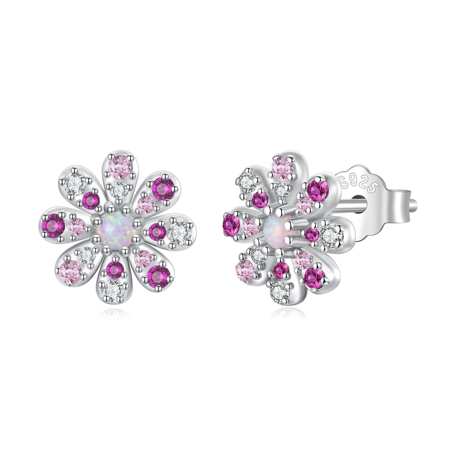 925 Sterling Silver Earrings with Synthetic Opal and CZ
