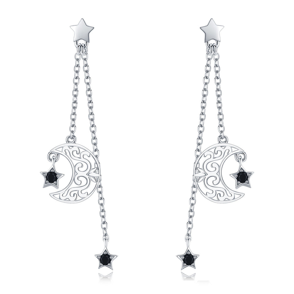 925 Sterling Silver Earrings with Plated Platinum and CZ - 4.4 x 1.0 cm for Women