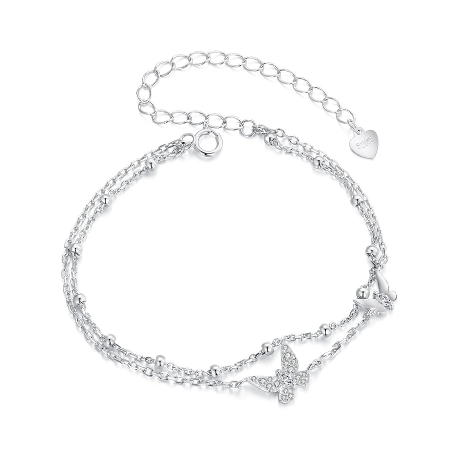925 Sterling Silver Bracelets with Platinum Plating and CZ Stones - 150+60mm