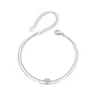 925 Sterling Silver White Gold Plated Heart-Shaped Bracelet with CZ, Length 150+60mm