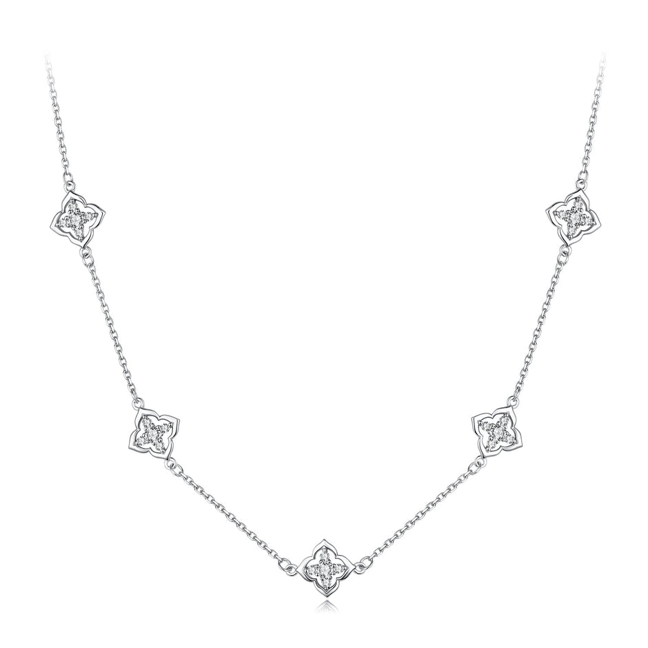 925 Sterling Silver + Moissanite Necklace with Plated White Gold - 40+5cm Length for Women