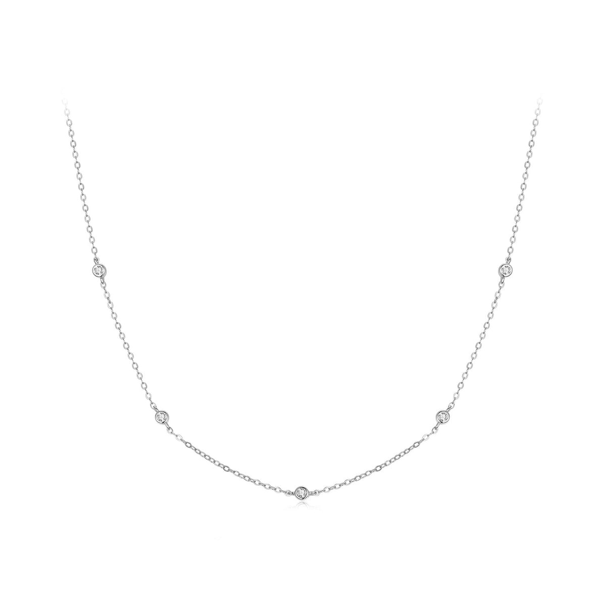 925 Sterling Silver White Gold Plated Adjustable Moissanite Necklace for Women