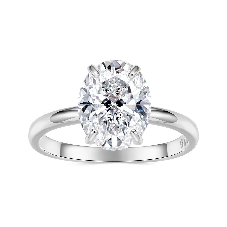 925 Sterling Silver 3.5 Carat Oval Zircon Ring with White Gold Plating for Women