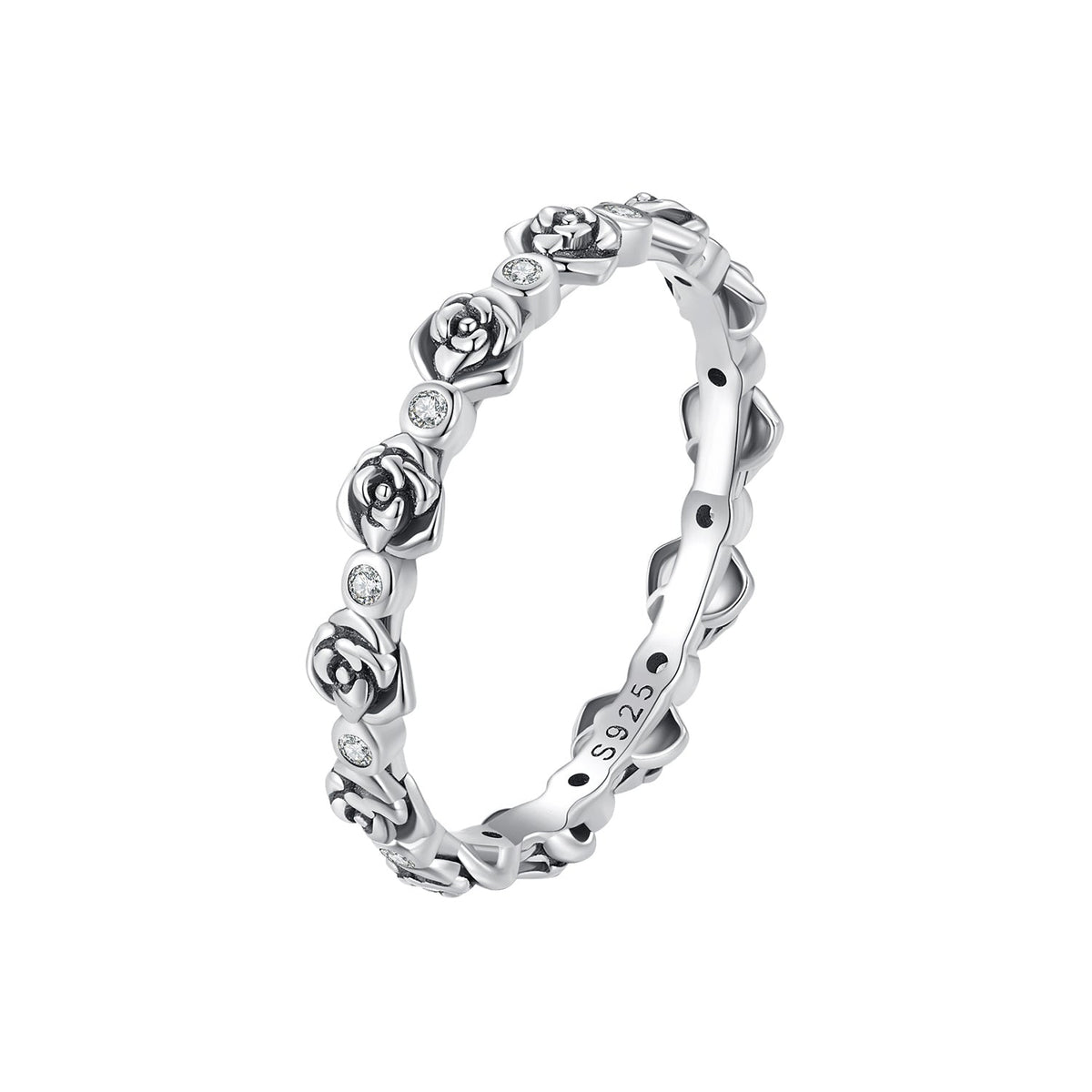 925 Sterling Silver Ring with Pavé Setting CZ - Size 6.0 - Oxidized Silver