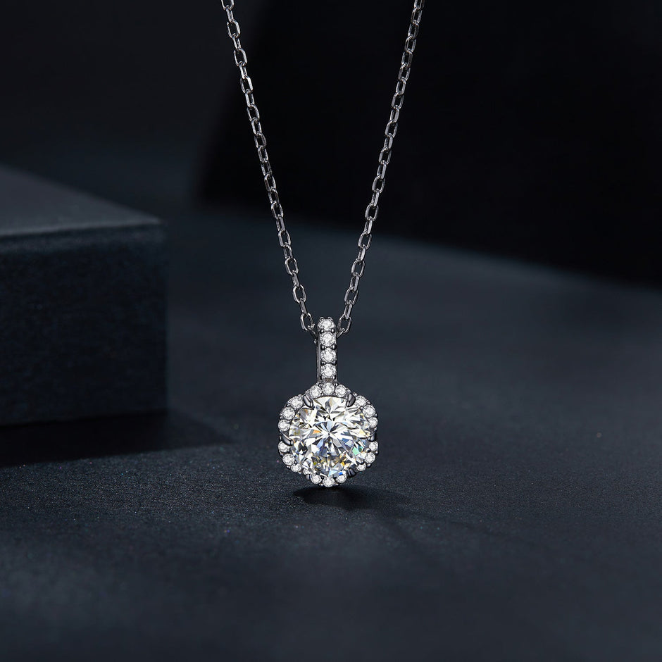 925 Sterling Silver Moissanite Pendant Necklace for Women - 45cm