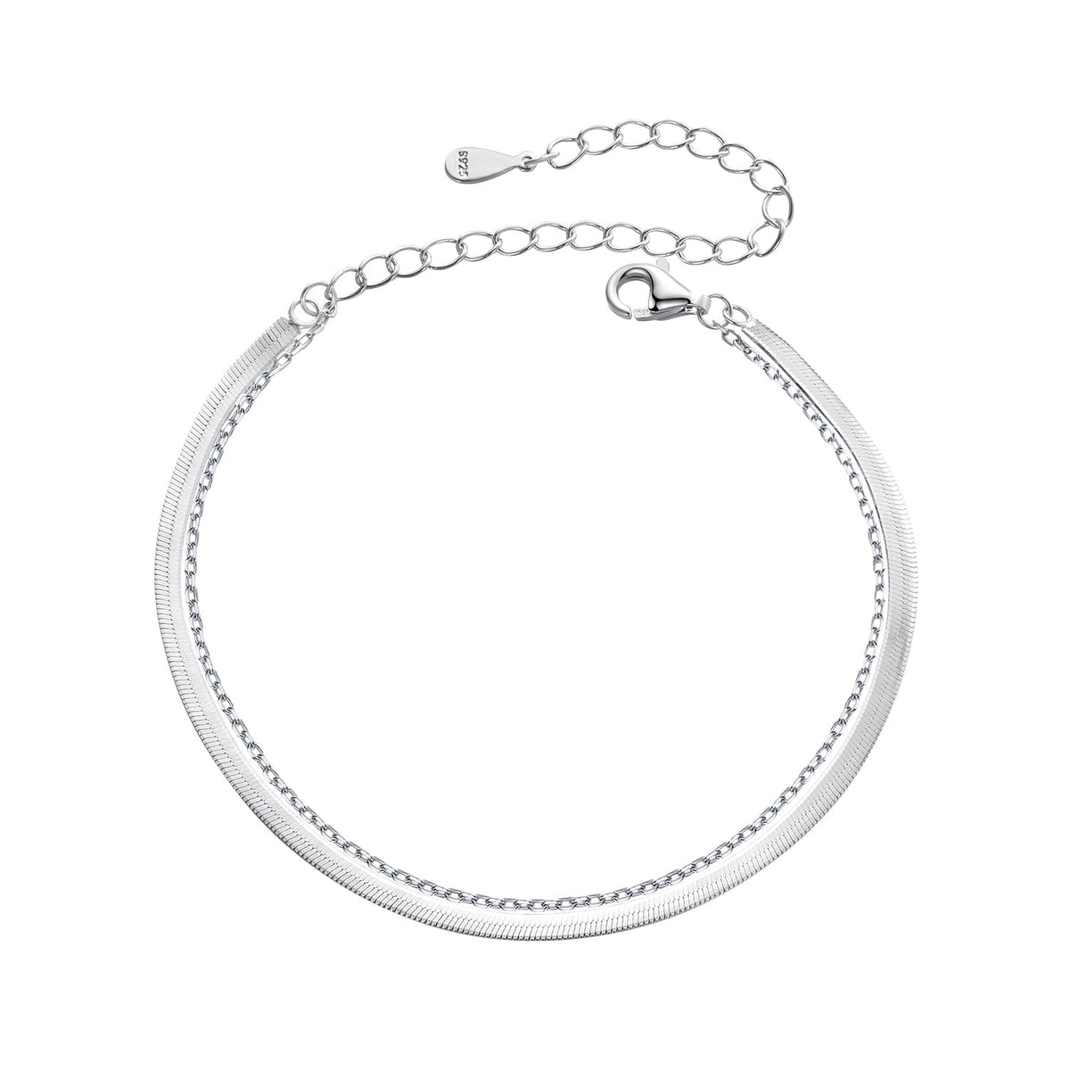 925 Sterling Silver 15+6cm White Gold Plated Bracelet for Women