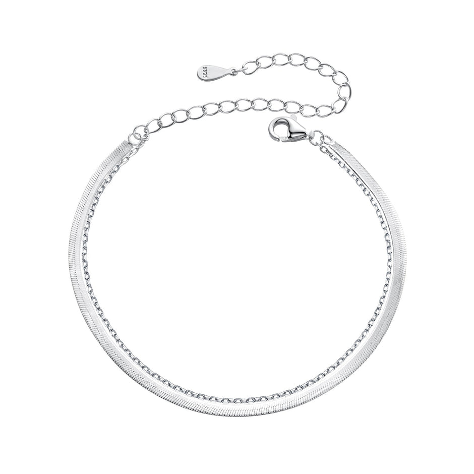 925 Sterling Silver 15+6cm White Gold Plated Bracelet for Women