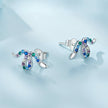 925 Sterling Silver Earrings with Pavé Setting CZ, 7x15mm, Plated Platinum for Women