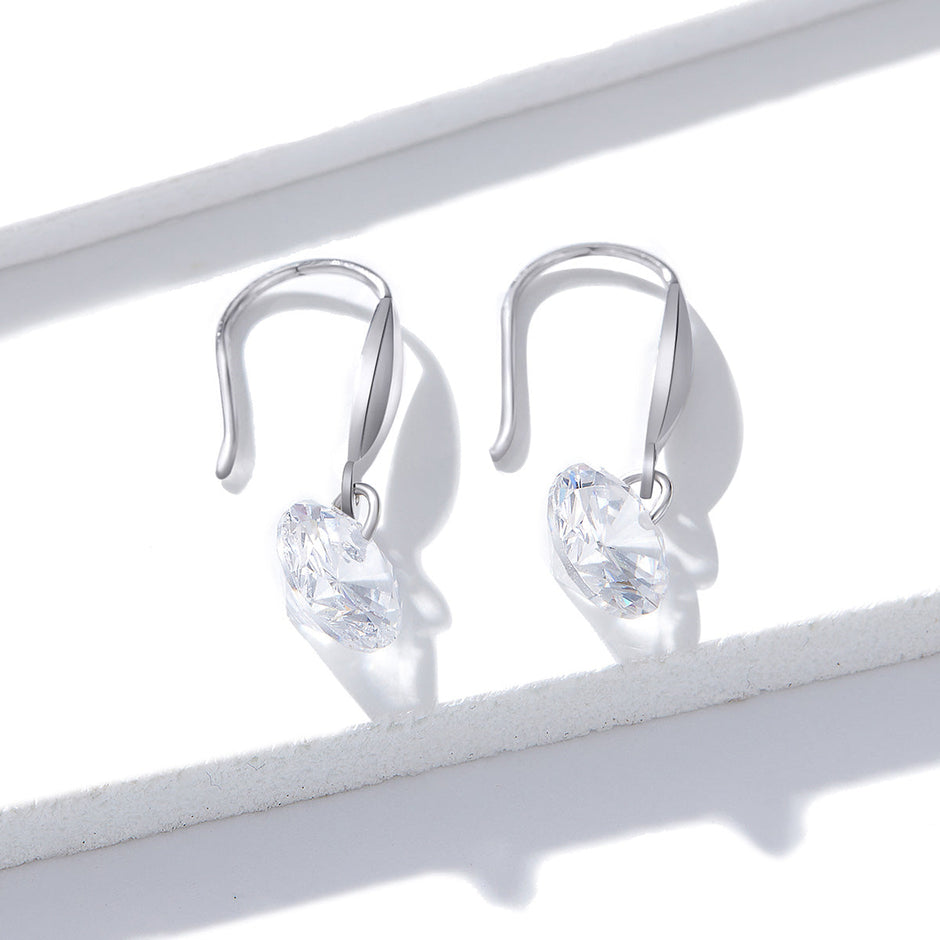 S925 Sterling Silver Earrings 2.6x0.8cm Plated Platinum with Pavé Setting CZ for Women