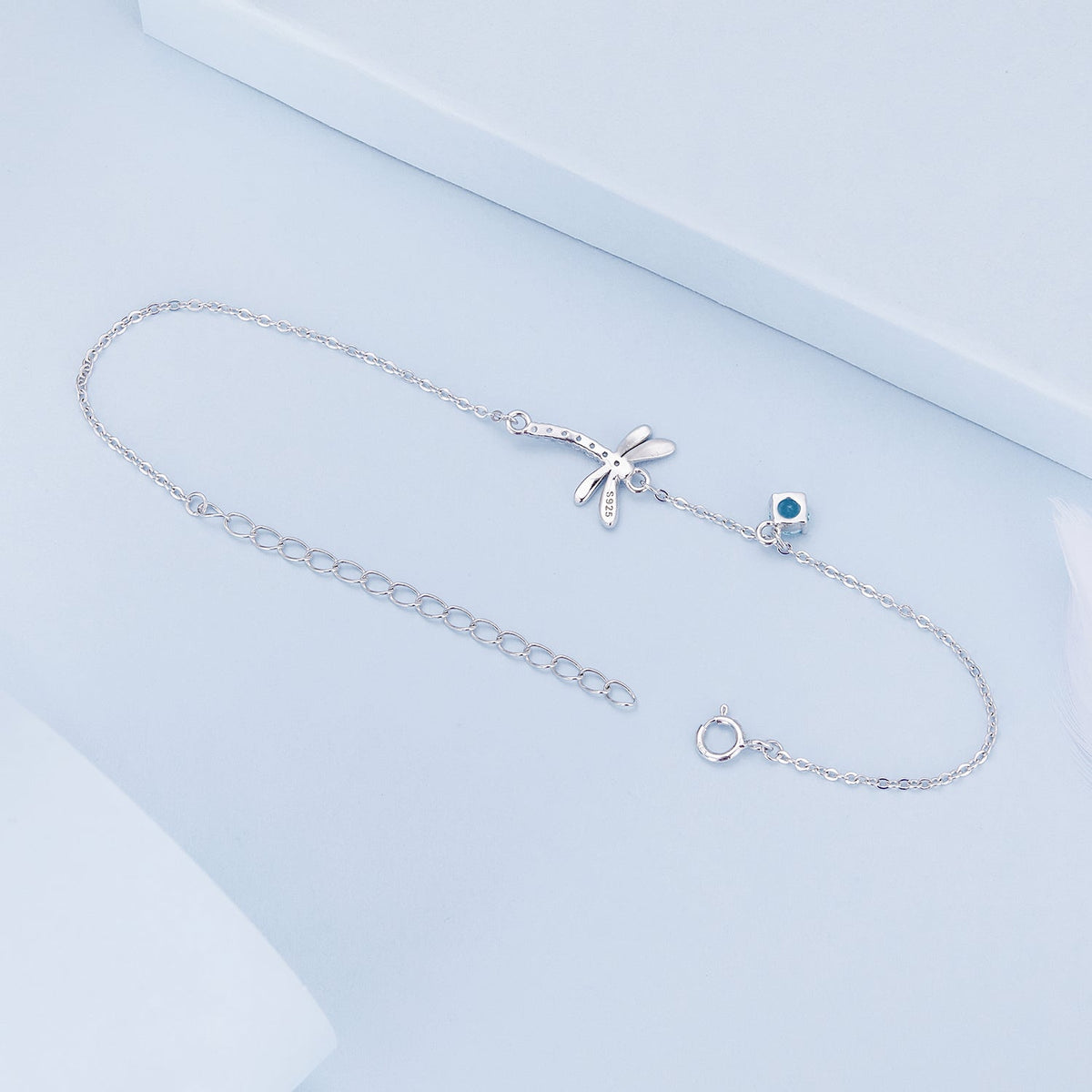 925 Sterling Silver 16.5cm+5cm Enamel Dragonfly Bracelet for Women